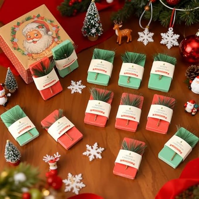 Swiffen 50 PACK CHRISTMAS BAR SOAP GIFT BULK RED AND GREEN MINI HAND WASH SOAPS TRAVEL SIZE WITH PINE LEAVES, XMAS HOLIDAY PARTY SUPPLIES STOCKS STUFFERS FOR APPRECIATION GIFTS(MERRY CHRISTMAS) - Image 4